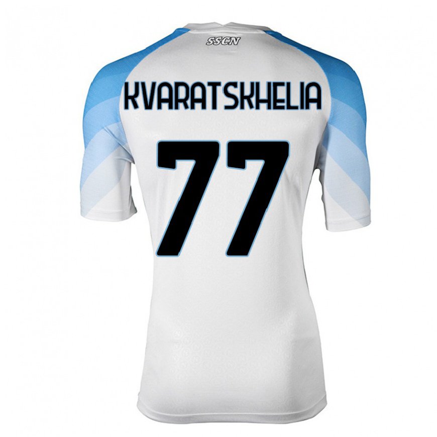 Kandiny Lapset Khvicha Kvaratskhelia #77 Valkoinen Taivas Sininen Vieraspaita 2022/23 Lyhythihainen Paita T-paita