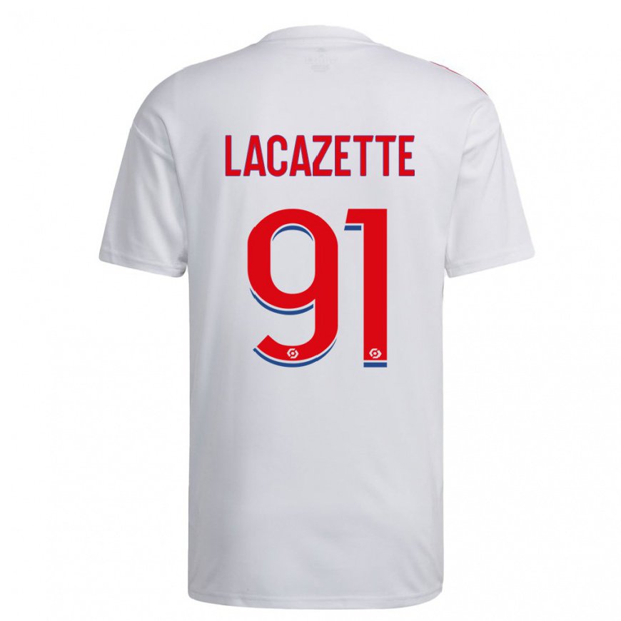 Kandiny Miesten Alexandre Lacazette #91 Valkoinen Sininen Punainen Kotipaita 2022/23 Lyhythihainen Paita T-paita