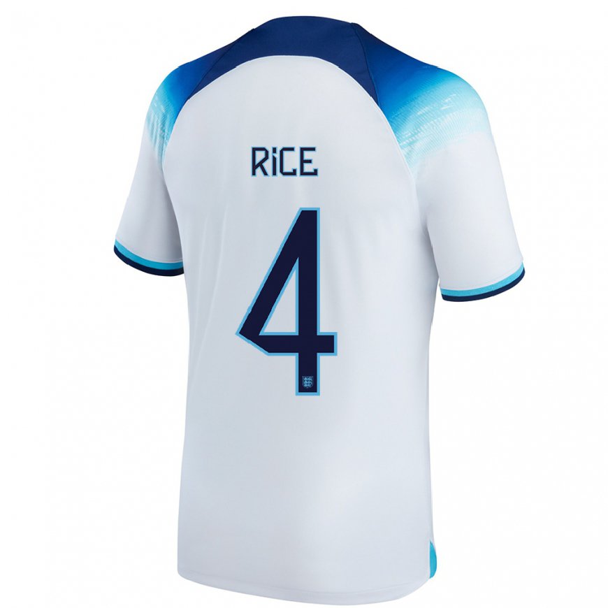 Kandiny Lapset Englannin Declan Rice #4 Valkoinen Sininen Kotipaita 22-24 Lyhythihainen Paita T-paita
