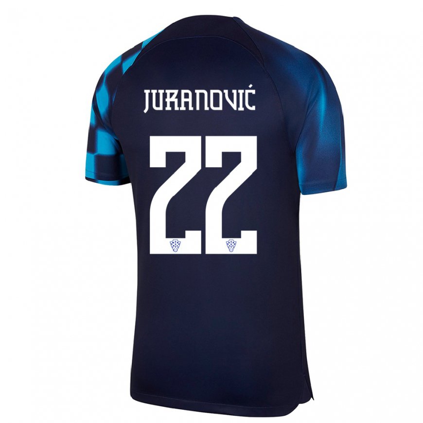 Kandiny Lapset Kroatian Josip Juranovic #22 Tummansininen Vieraspaita 22-24 Lyhythihainen Paita T-paita