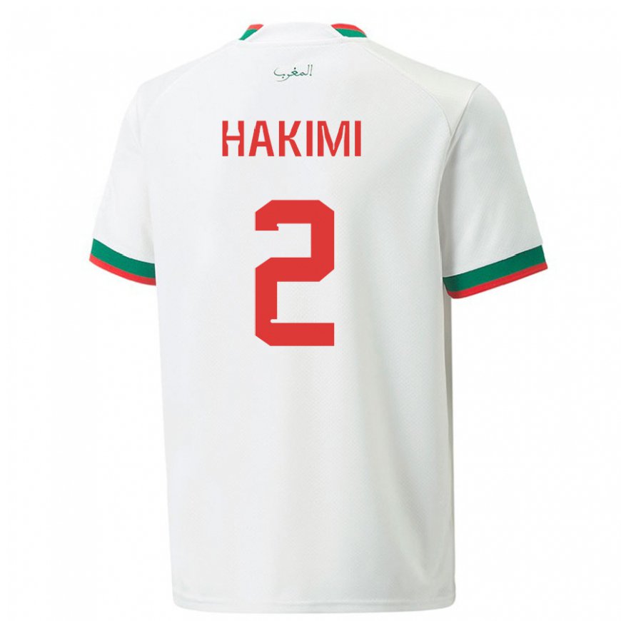 Kandiny Lapset Marokon Achraf Hakimi #2 Valkoinen Vieraspaita 22-24 Lyhythihainen Paita T-paita