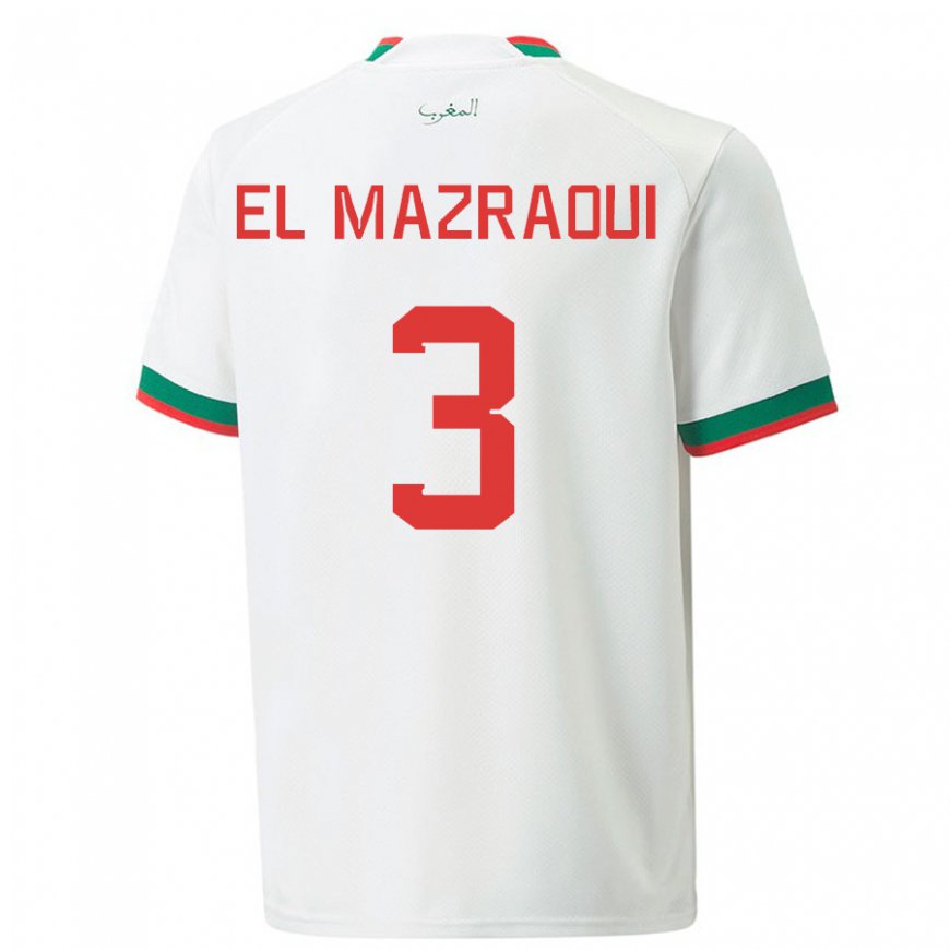 Kandiny Lapset Marokon Noussair El Mazraoui #3 Valkoinen Vieraspaita 22-24 Lyhythihainen Paita T-paita
