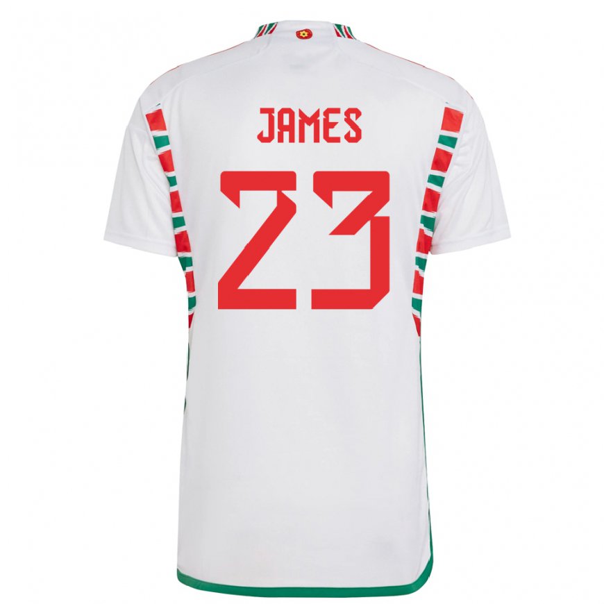 Kandiny Lapset Walesin Jordan James #23 Valkoinen Vieraspaita 22-24 Lyhythihainen Paita T-paita