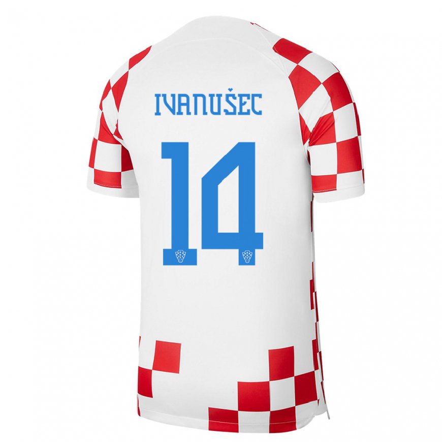 Kandiny Miesten Kroatian Luka Ivanusec #14 Punainen Valkoinen Kotipaita 22-24 Lyhythihainen Paita T-paita