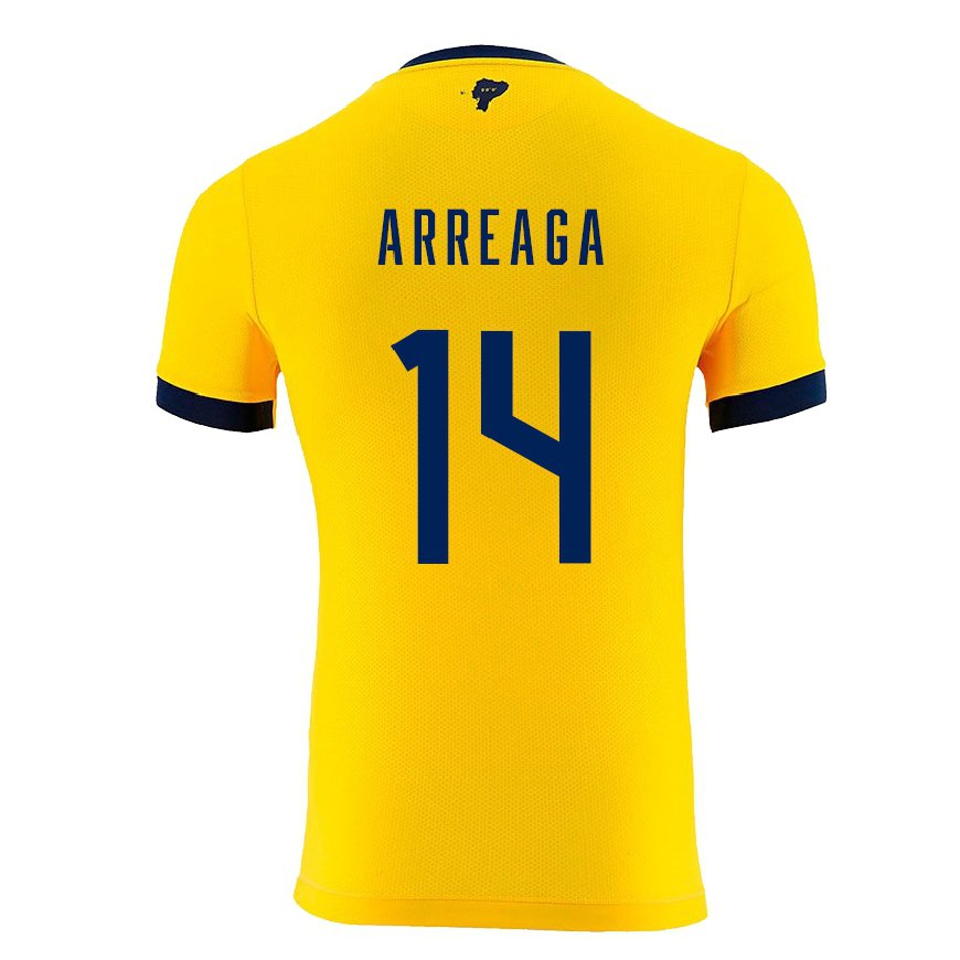 Kandiny Miesten Ecuadorin Xavier Arreaga #14 Keltainen Kotipaita 22-24 Lyhythihainen Paita T-paita