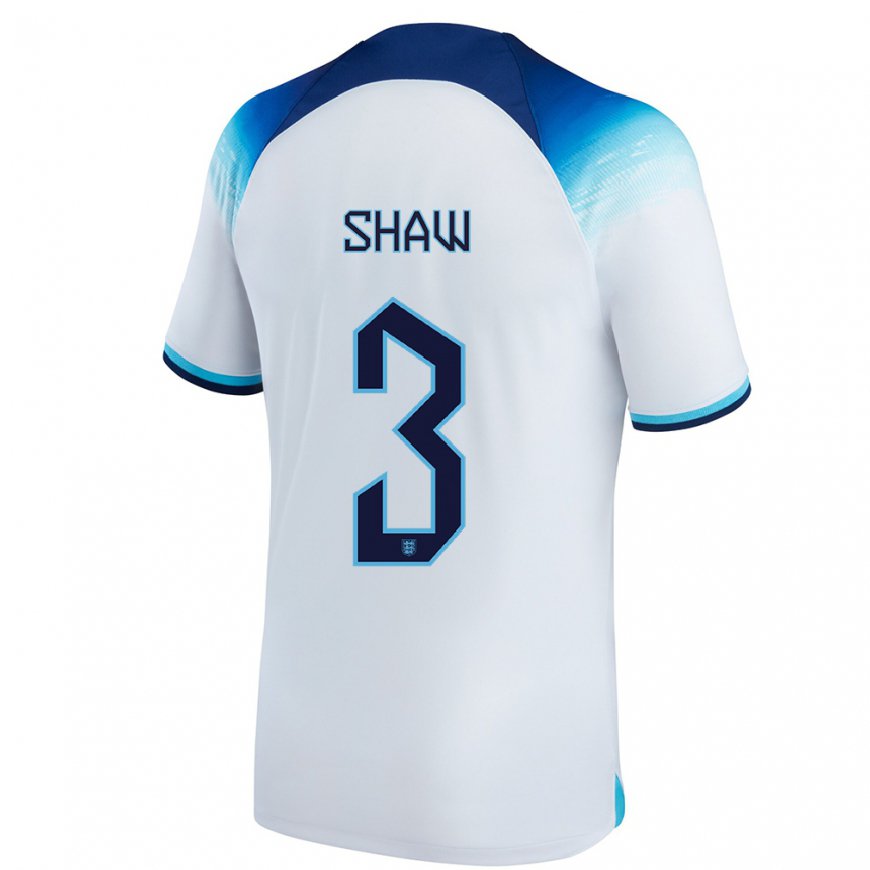Kandiny Miesten Englannin Luke Shaw #3 Valkoinen Sininen Kotipaita 22-24 Lyhythihainen Paita T-paita