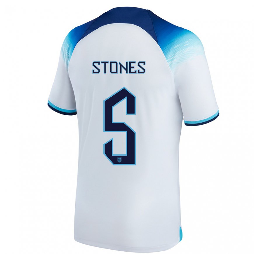Kandiny Miesten Englannin John Stones #5 Valkoinen Sininen Kotipaita 22-24 Lyhythihainen Paita T-paita