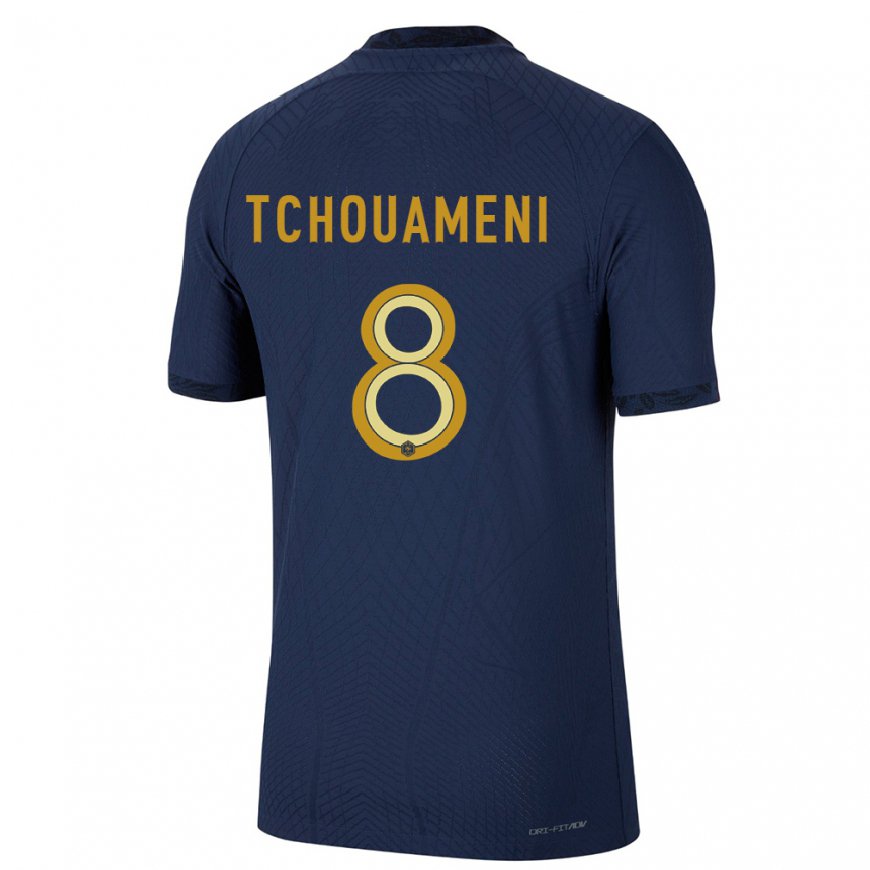 Kandiny Miesten Ranskan Aurelien Tchouameni #8 Laivastonsininen Kotipaita 22-24 Lyhythihainen Paita T-paita