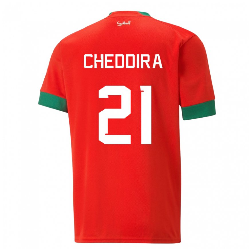 Kandiny Miesten Marokon Walid Cheddira #21 Punainen Kotipaita 22-24 Lyhythihainen Paita T-paita