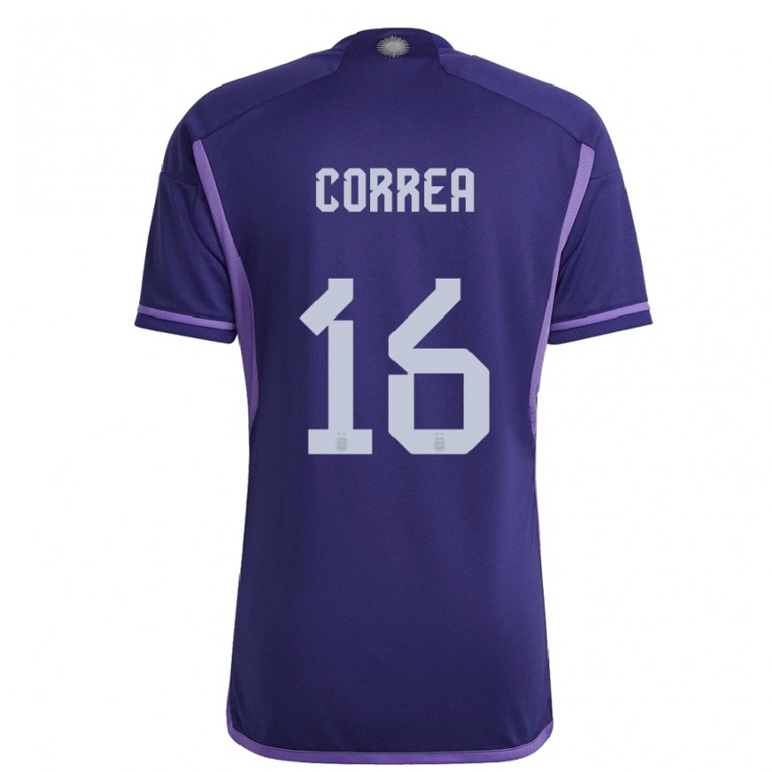 Kandiny Miesten Argentiinan Angel Correa #16 Violetti Vieraspaita 22-24 Lyhythihainen Paita T-paita