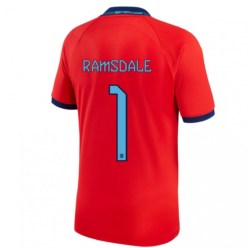 Kandiny Miesten Englannin Aaron Ramsdale #1 Punainen Vieraspaita 22-24 Lyhythihainen Paita T-paita