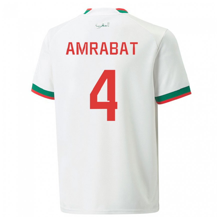 Kandiny Miesten Marokon Soufiane Amrabat #4 Valkoinen Vieraspaita 22-24 Lyhythihainen Paita T-paita