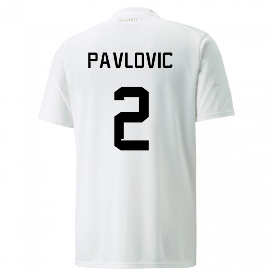 Kandiny Miesten Serbian Strahinja Pavlovic #2 Valkoinen Vieraspaita 22-24 Lyhythihainen Paita T-paita