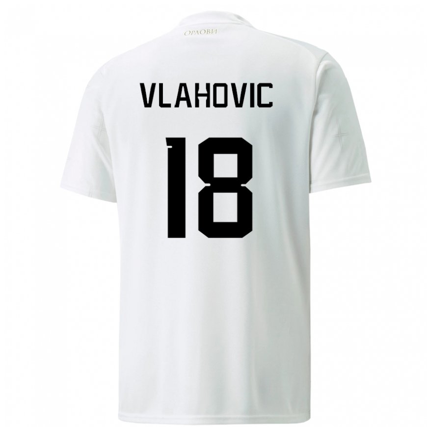 Kandiny Miesten Serbian Dusan Vlahovic #18 Valkoinen Vieraspaita 22-24 Lyhythihainen Paita T-paita