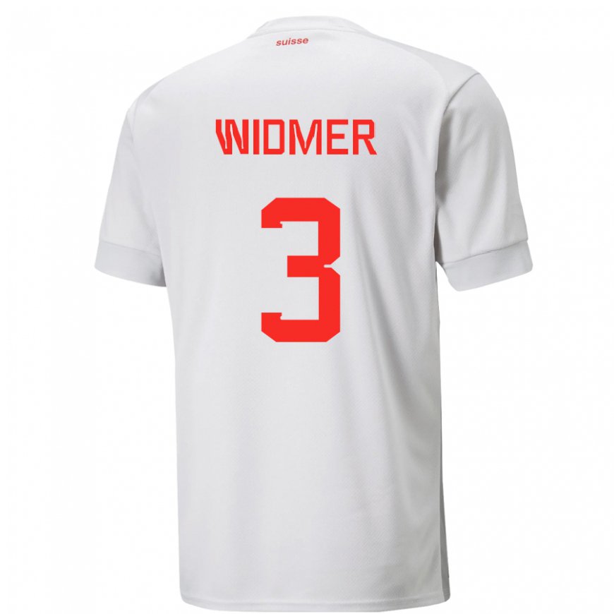 Kandiny Miesten Sveitsin Silvan Widmer #3 Valkoinen Vieraspaita 22-24 Lyhythihainen Paita T-paita