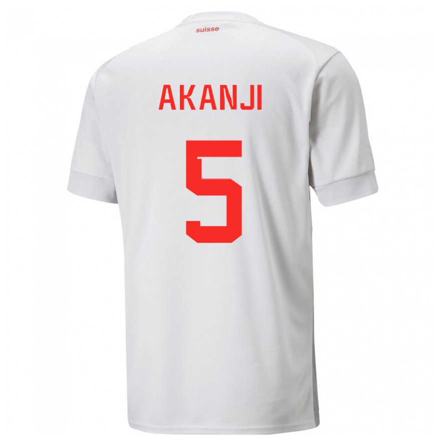 Kandiny Miesten Sveitsin Manuel Akanji #5 Valkoinen Vieraspaita 22-24 Lyhythihainen Paita T-paita