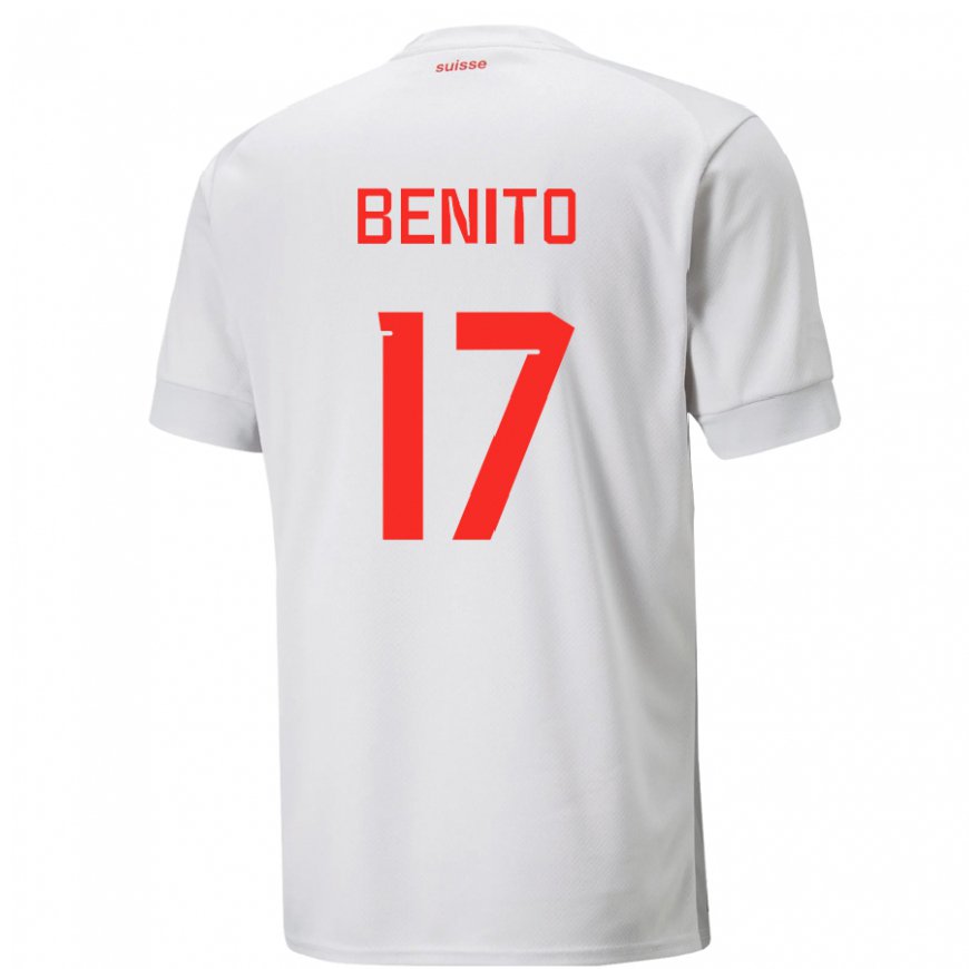 Kandiny Miesten Sveitsin Loris Benito #17 Valkoinen Vieraspaita 22-24 Lyhythihainen Paita T-paita