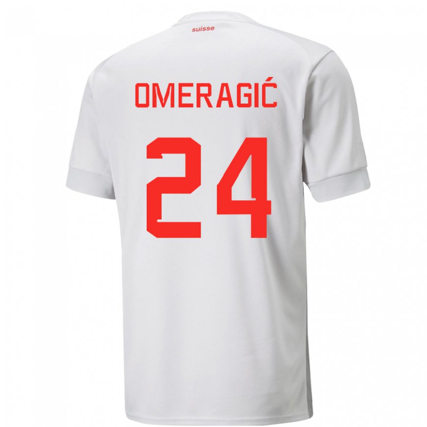 Kandiny Miesten Sveitsin Becir Omeragic #24 Valkoinen Vieraspaita 22-24 Lyhythihainen Paita T-paita