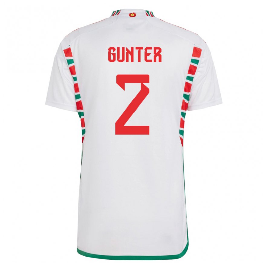 Kandiny Miesten Walesin Chris Gunter #2 Valkoinen Vieraspaita 22-24 Lyhythihainen Paita T-paita