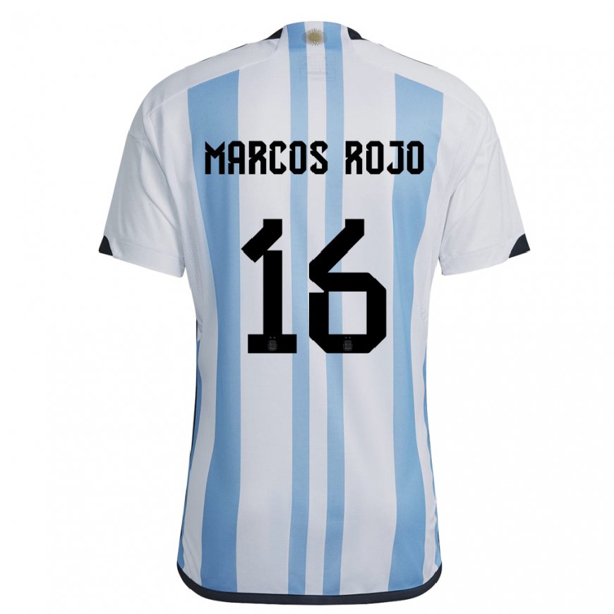 Kandiny Naisten Argentiinan Marcos Rojo #16 Valkoinen Taivas Sininen Kotipaita 22-24 Lyhythihainen Paita T-paita