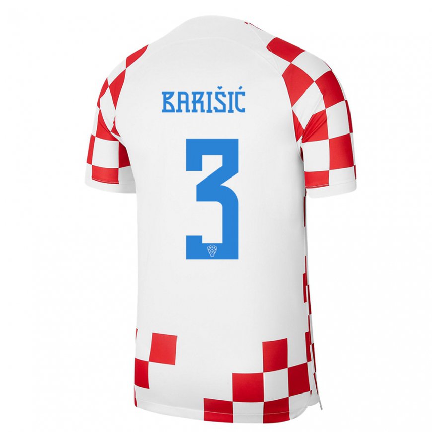 Kandiny Naisten Kroatian Borna Barisic #3 Punainen Valkoinen Kotipaita 22-24 Lyhythihainen Paita T-paita