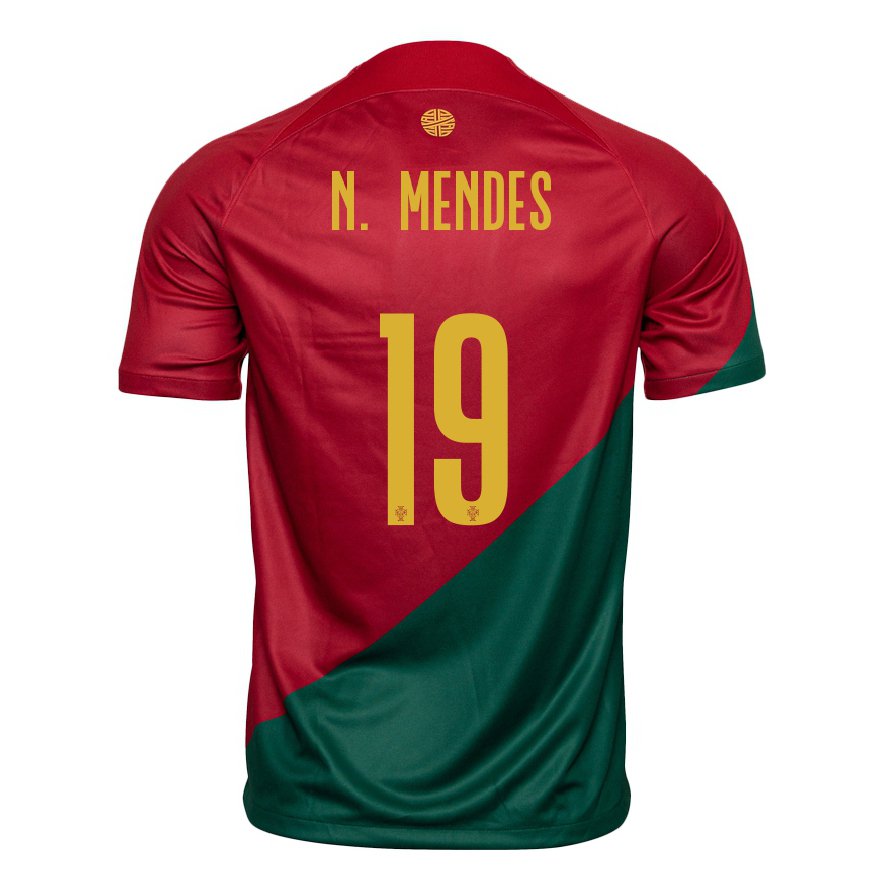 Kandiny Naisten Portugalin Nuno Mendes #19 Puna-vihreä Kotipaita 22-24 Lyhythihainen Paita T-paita