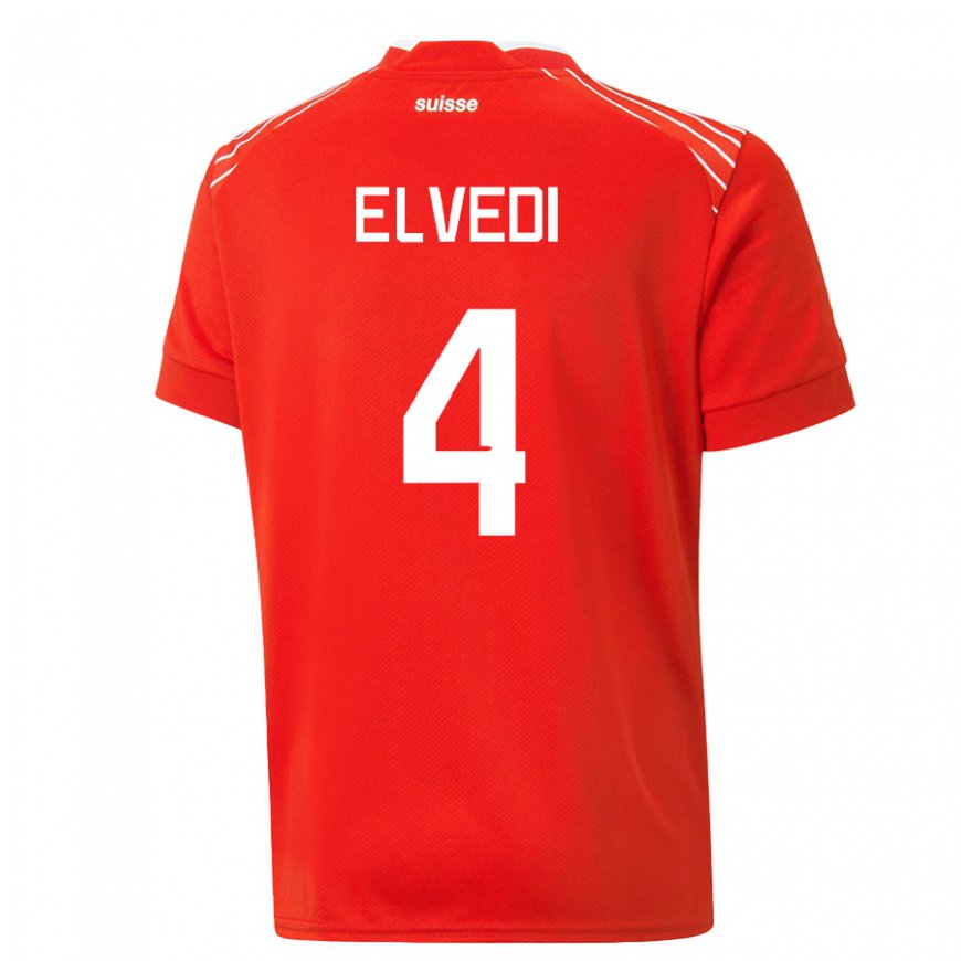 Kandiny Naisten Sveitsin Nico Elvedi #4 Punainen Kotipaita 22-24 Lyhythihainen Paita T-paita