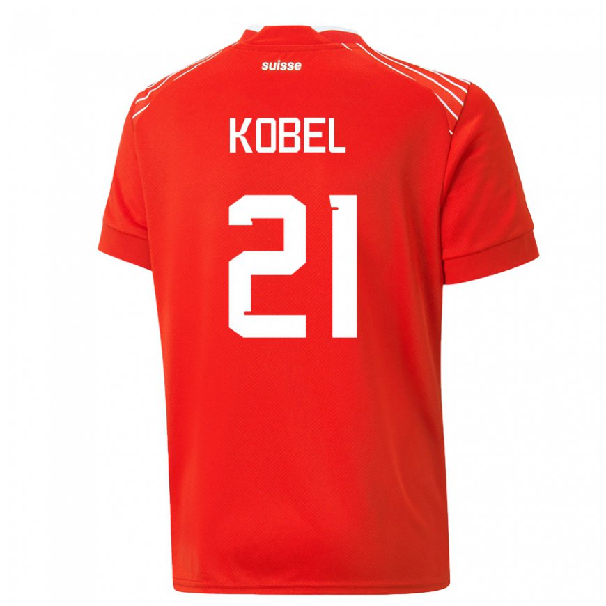 Kandiny Naisten Sveitsin Gregor Kobel #21 Punainen Kotipaita 22-24 Lyhythihainen Paita T-paita