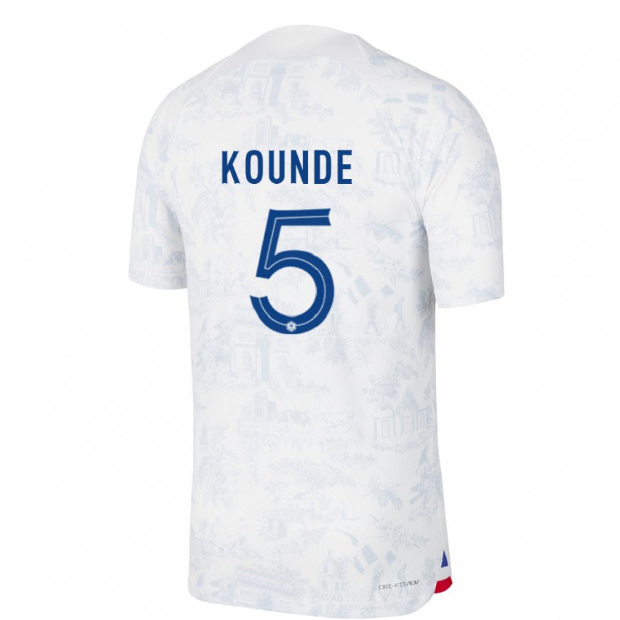Kandiny Naisten Ranskan Jules Kounde #5 Valkoinen Sininen Vieraspaita 22-24 Lyhythihainen Paita T-paita