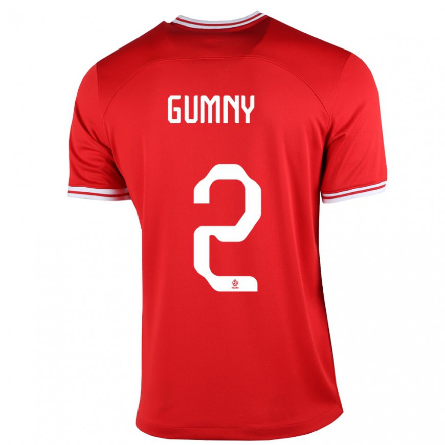 Kandiny Naisten Puolan Robert Gumny #2 Punainen Vieraspaita 22-24 Lyhythihainen Paita T-paita