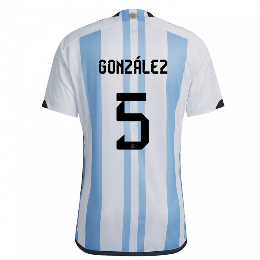 Kandiny Lapset Argentiinan Maximiliano Gonzalez #5 Valkoinen Taivas Sininen Kotipaita 22-24 Lyhythihainen Paita T-paita