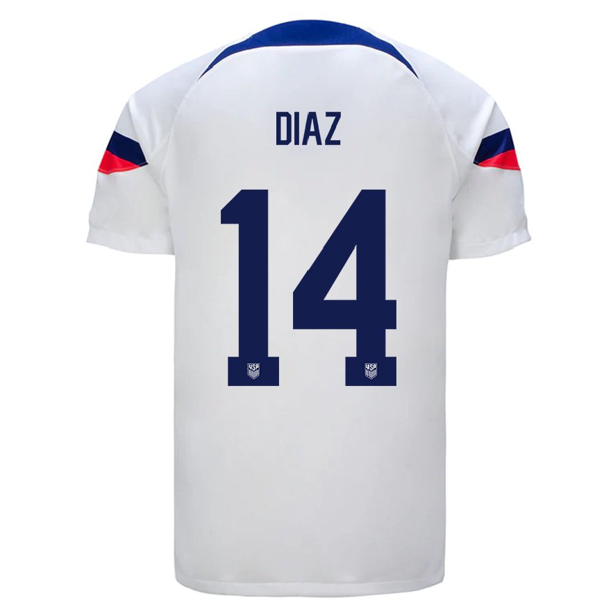 Kandiny Lapset Yhdysvaltain Christian Diaz #14 Valkoinen Kotipaita 22-24 Lyhythihainen Paita T-paita