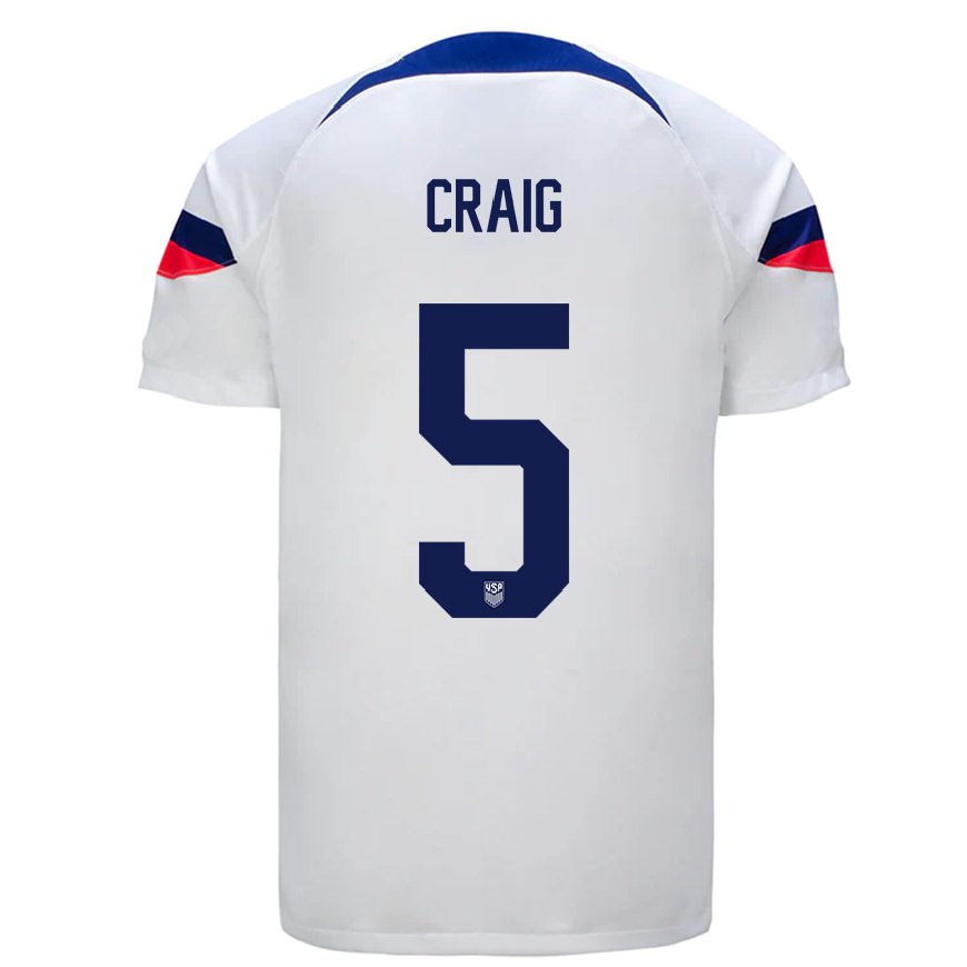 Kandiny Lapset Yhdysvaltain Brandan Craig #5 Valkoinen Kotipaita 22-24 Lyhythihainen Paita T-paita