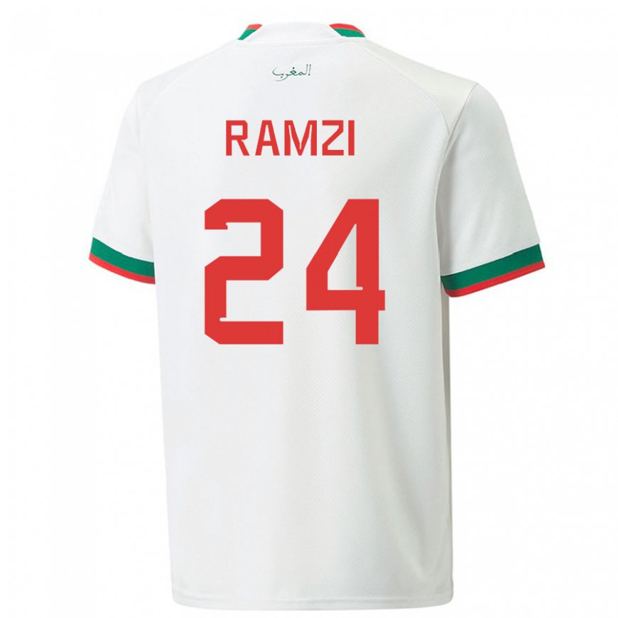 Kandiny Lapset Marokon Achraf Ramzi #24 Valkoinen Vieraspaita 22-24 Lyhythihainen Paita T-paita