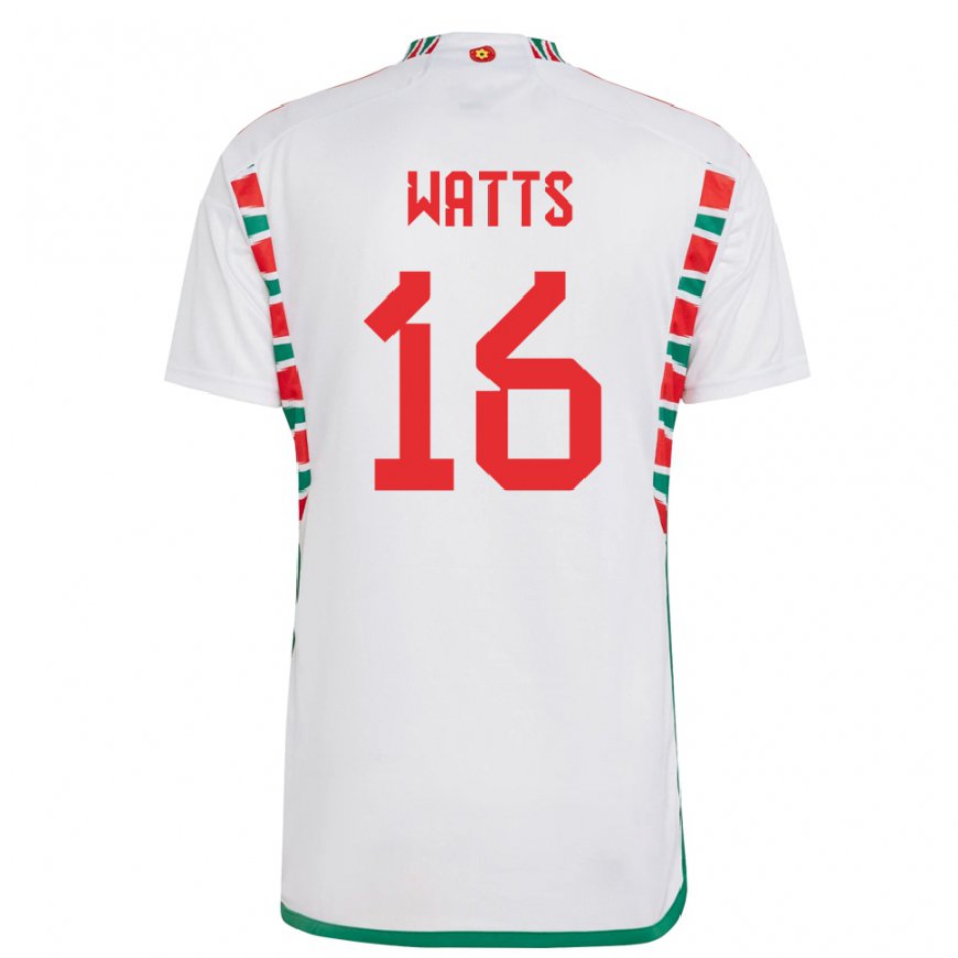 Kandiny Lapset Walesin Daniel Watts #16 Valkoinen Vieraspaita 22-24 Lyhythihainen Paita T-paita