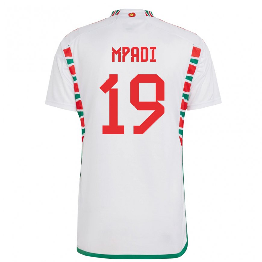 Kandiny Lapset Walesin Japhet Mpadi #19 Valkoinen Vieraspaita 22-24 Lyhythihainen Paita T-paita