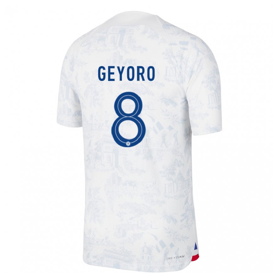 Kandiny Lapset Ranskan Grace Geyoro #8 Valkoinen Sininen Vieraspaita 22-24 Lyhythihainen Paita T-paita
