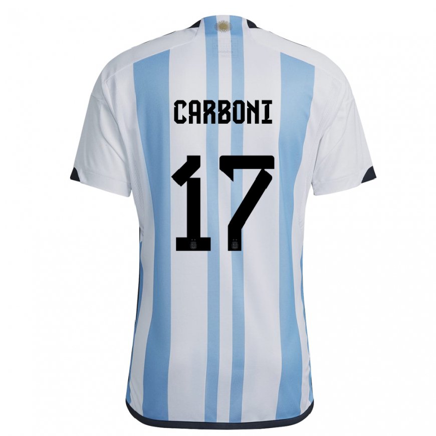 Kandiny Miesten Argentiinan Valentin Carboni #17 Valkoinen Taivas Sininen Kotipaita 22-24 Lyhythihainen Paita T-paita