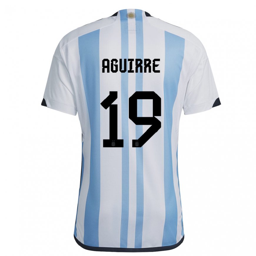 Kandiny Miesten Argentiinan Brian Aguirre #19 Valkoinen Taivas Sininen Kotipaita 22-24 Lyhythihainen Paita T-paita