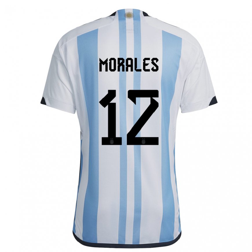 Kandiny Miesten Argentiinan Lautaro Morales #12 Valkoinen Taivas Sininen Kotipaita 22-24 Lyhythihainen Paita T-paita