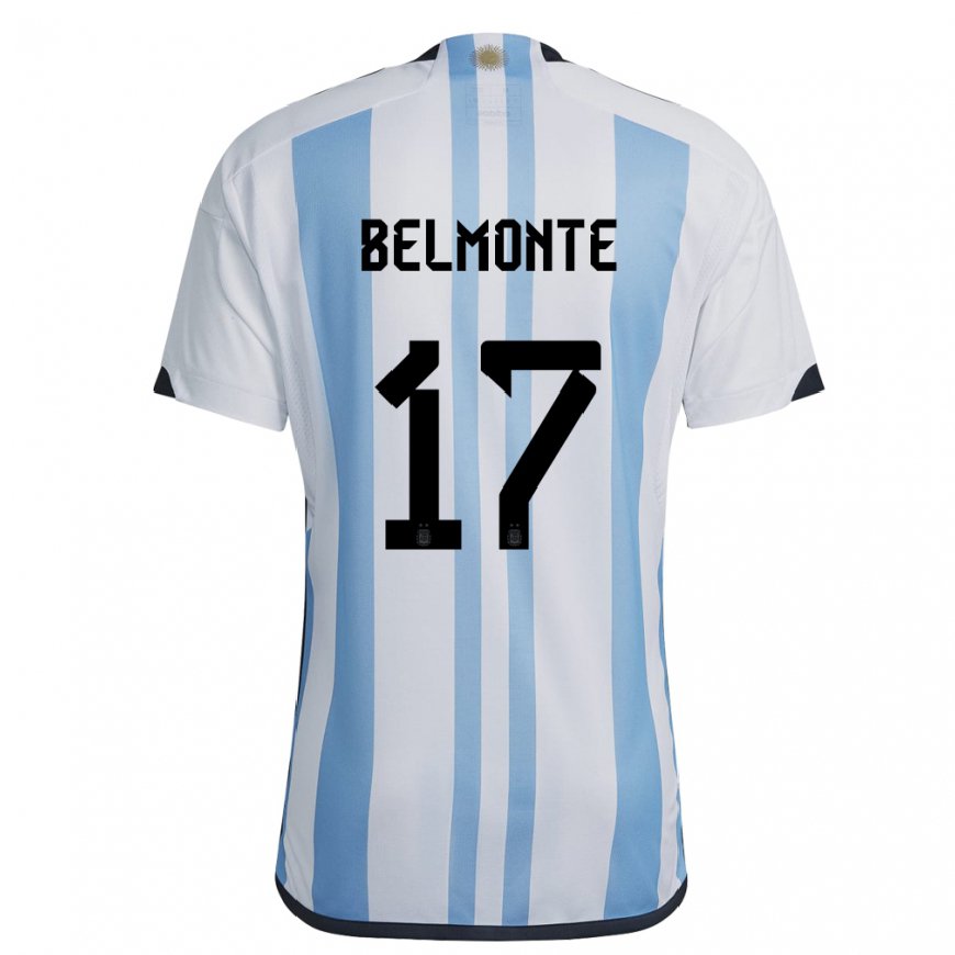 Kandiny Miesten Argentiinan Tomas Belmonte #17 Valkoinen Taivas Sininen Kotipaita 22-24 Lyhythihainen Paita T-paita