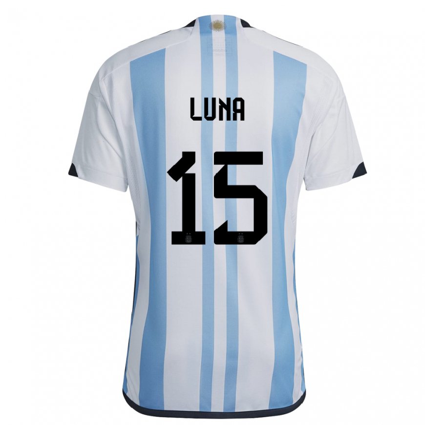 Kandiny Miesten Argentiinan Alex Luna #15 Valkoinen Taivas Sininen Kotipaita 22-24 Lyhythihainen Paita T-paita