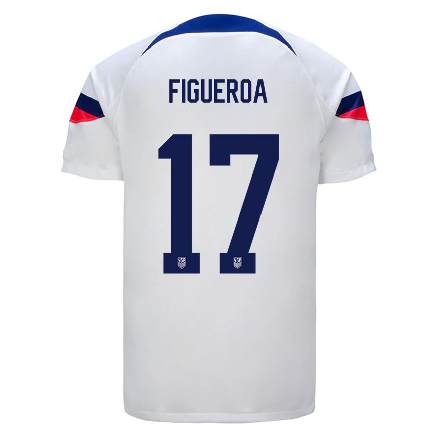 Kandiny Miesten Yhdysvaltain Keyrol Figueroa #17 Valkoinen Kotipaita 22-24 Lyhythihainen Paita T-paita