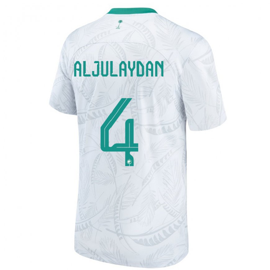 Kandiny Miesten Saudi-arabian Ahmed Aljulaydan #4 Valkoinen Kotipaita 22-24 Lyhythihainen Paita T-paita