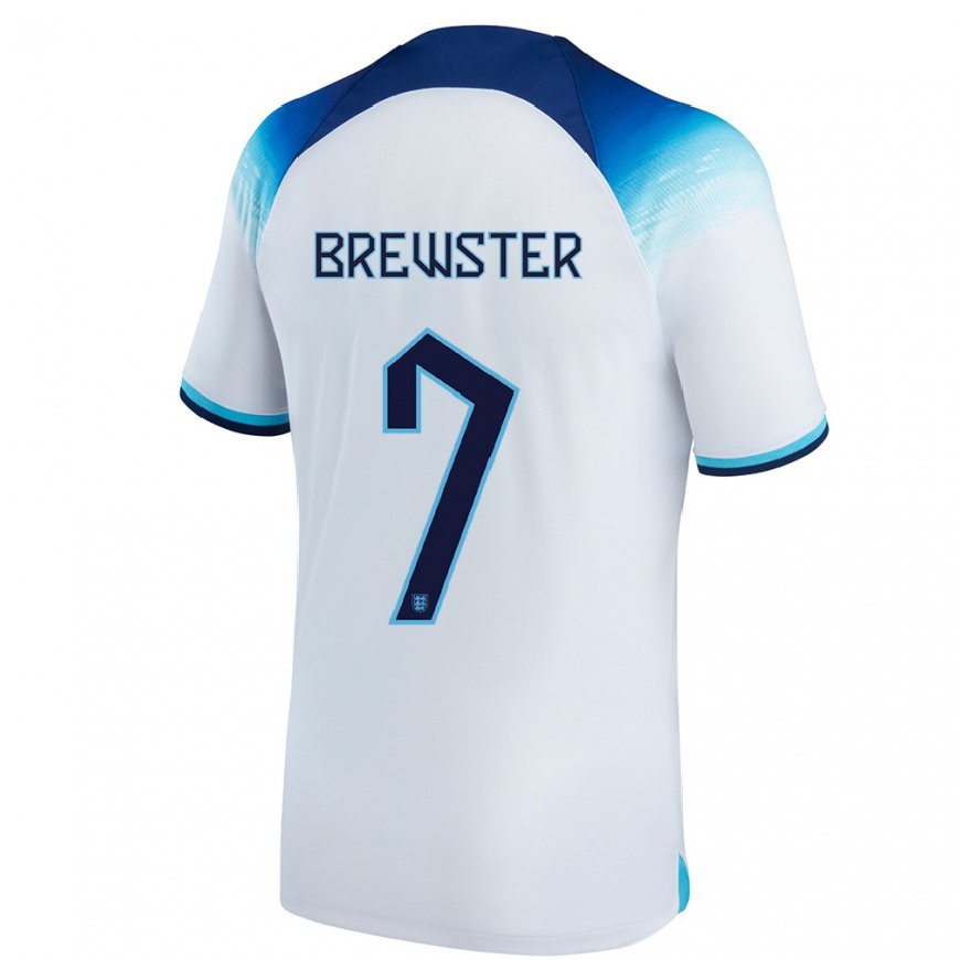 Kandiny Miesten Englannin Rhian Brewster #7 Valkoinen Sininen Kotipaita 22-24 Lyhythihainen Paita T-paita