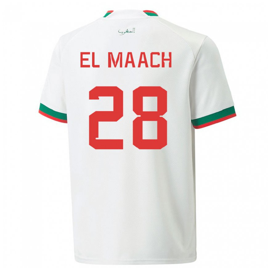 Kandiny Miesten Marokon Fouad El Maach #28 Valkoinen Vieraspaita 22-24 Lyhythihainen Paita T-paita