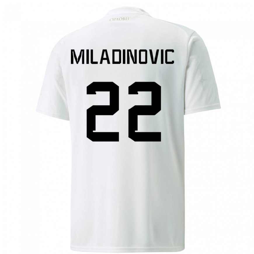 Kandiny Miesten Serbian Igor Miladinovic #22 Valkoinen Vieraspaita 22-24 Lyhythihainen Paita T-paita