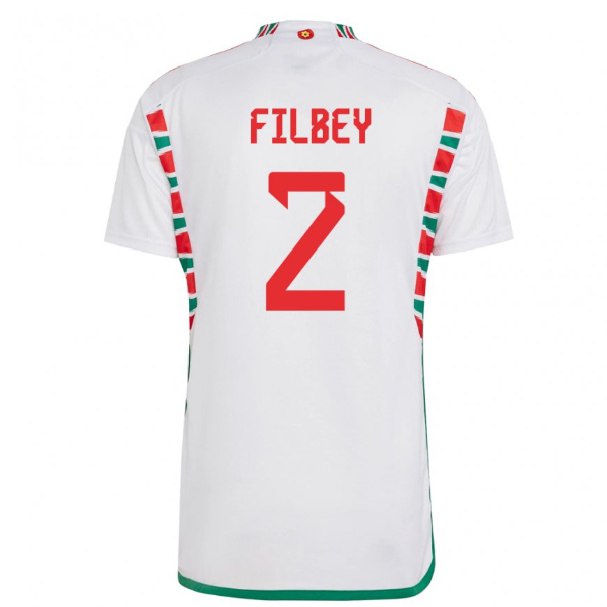 Kandiny Miesten Walesin Anna Filbey #2 Valkoinen Vieraspaita 22-24 Lyhythihainen Paita T-paita