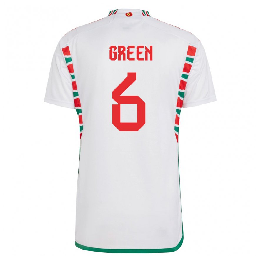 Kandiny Miesten Walesin Josephine Green #6 Valkoinen Vieraspaita 22-24 Lyhythihainen Paita T-paita