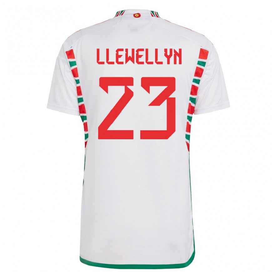 Kandiny Miesten Walesin Ffion Llewellyn #23 Valkoinen Vieraspaita 22-24 Lyhythihainen Paita T-paita